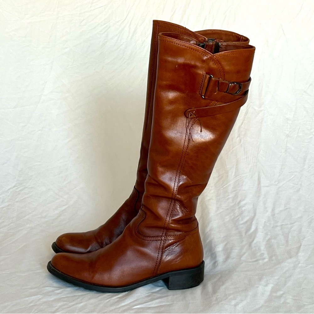 Dune London knee-high leather boots, Size 39, faux fur-lined